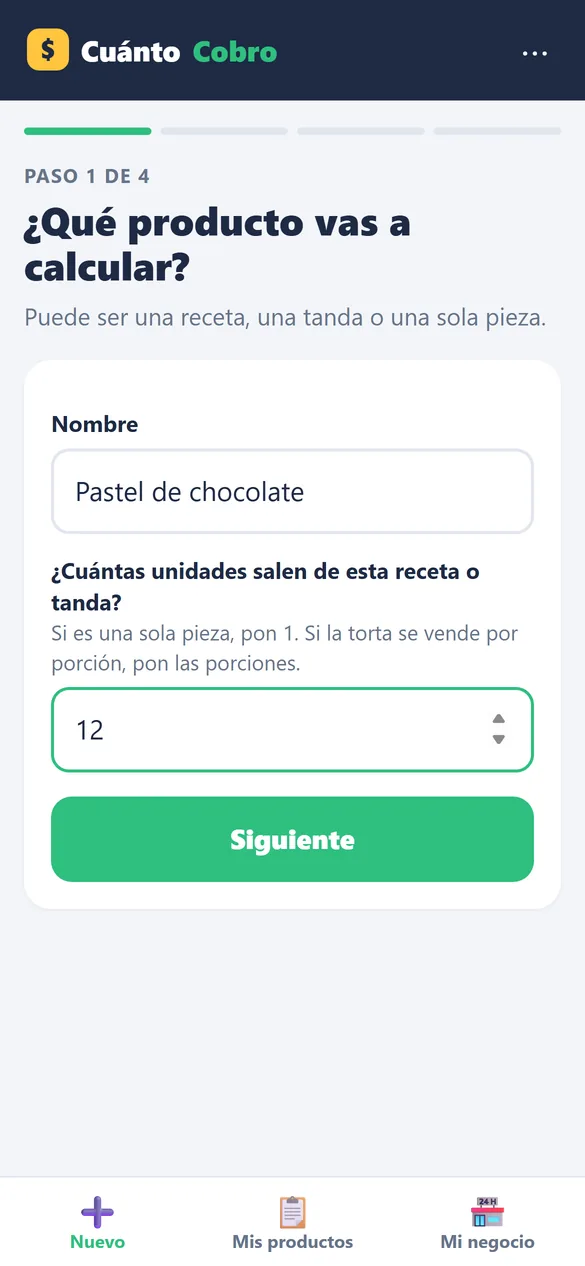Paso 1: qué producto vas a calcular